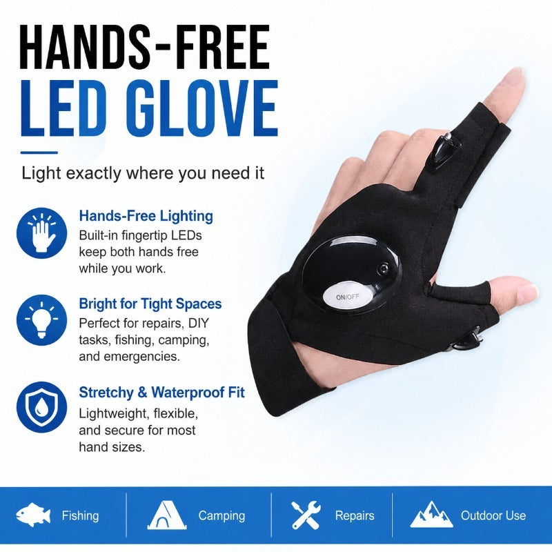 Hands-Free LED Flashlight Waterproof Gloves