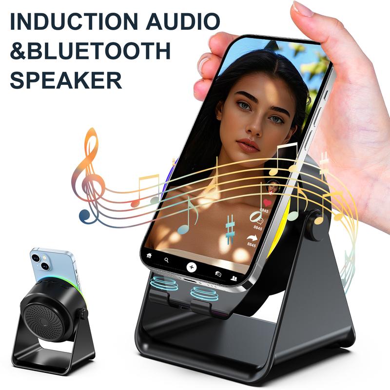 4-in-1 Wireless Audio Dock – Induction + Bluetooth Speaker Stand with RGB Lighting